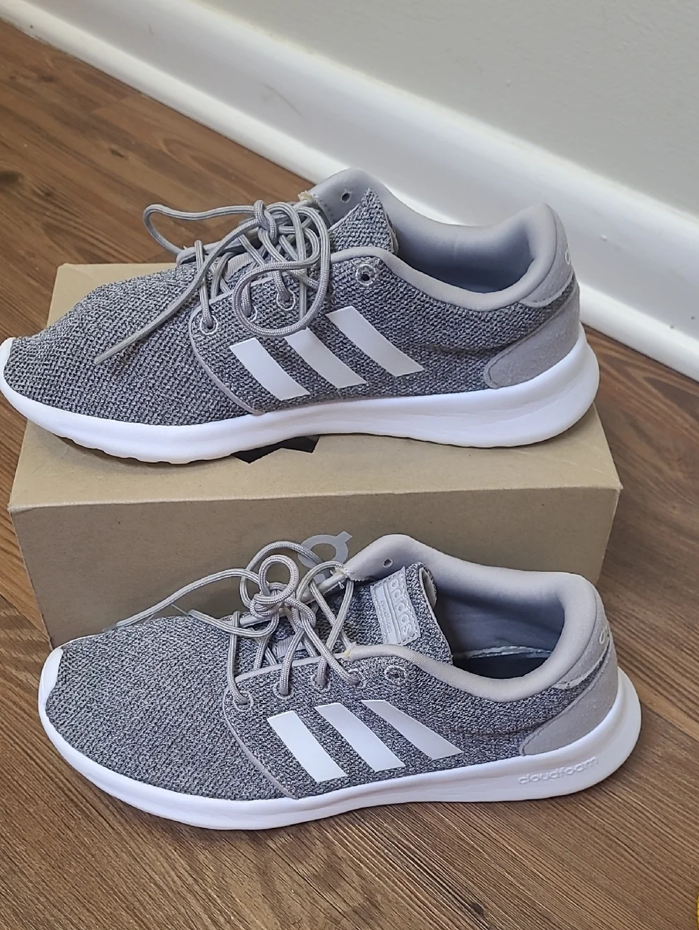 adidas Light Gray Knit Sneakers with White Three Stripes for women size 7.5 used